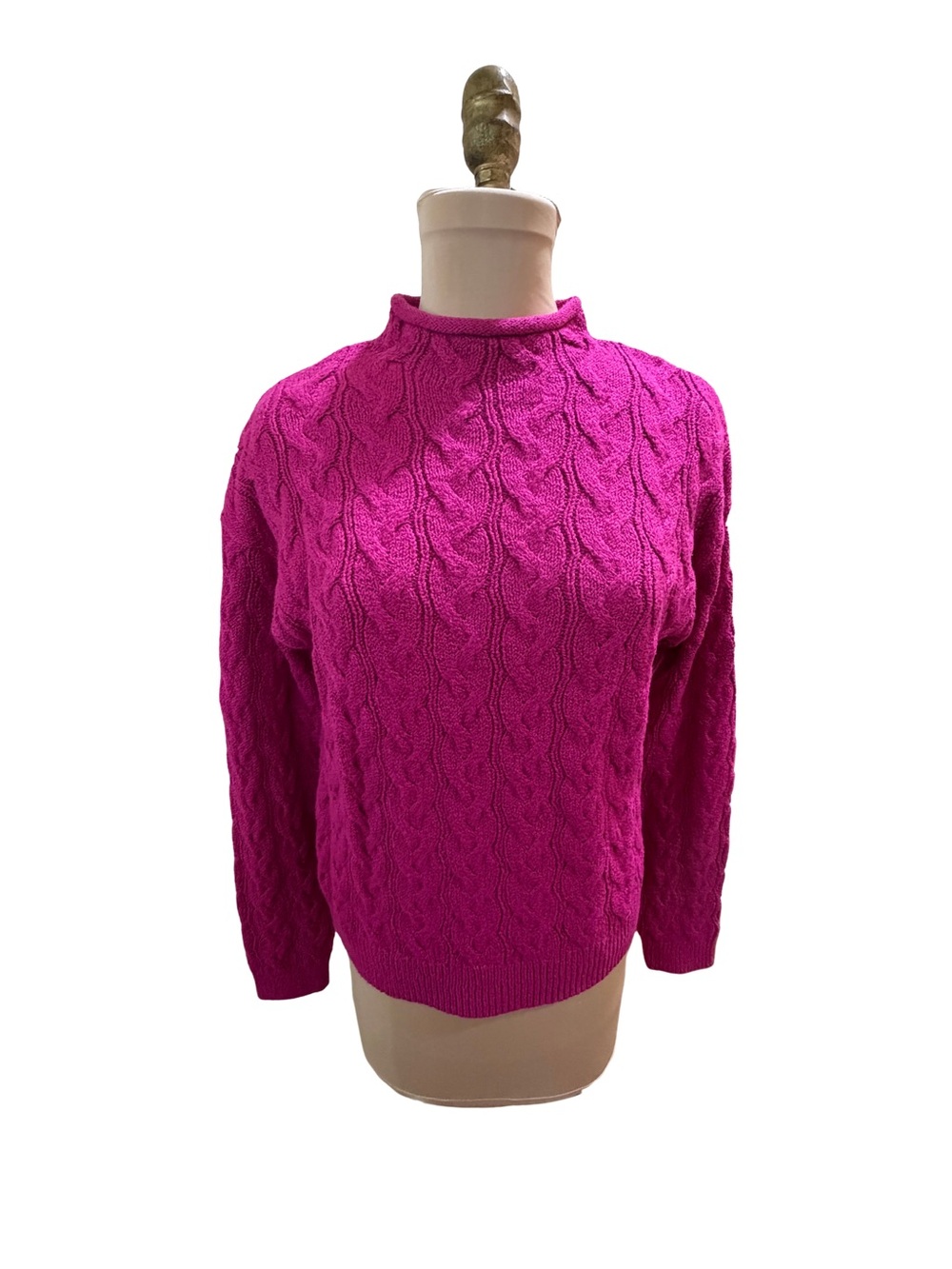 J. Crew Hot Pink Cable Knit Mock Neck Sweater